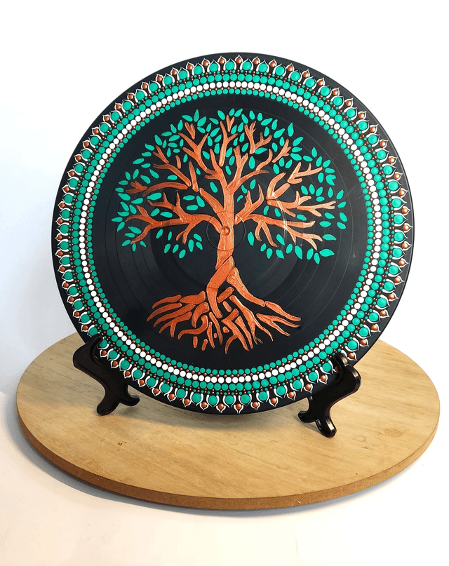 Mandala sur disque vinyle "Arbre de vie" 