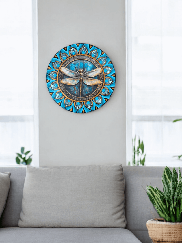 Mandala mural sur disque vinyle "Libellule"