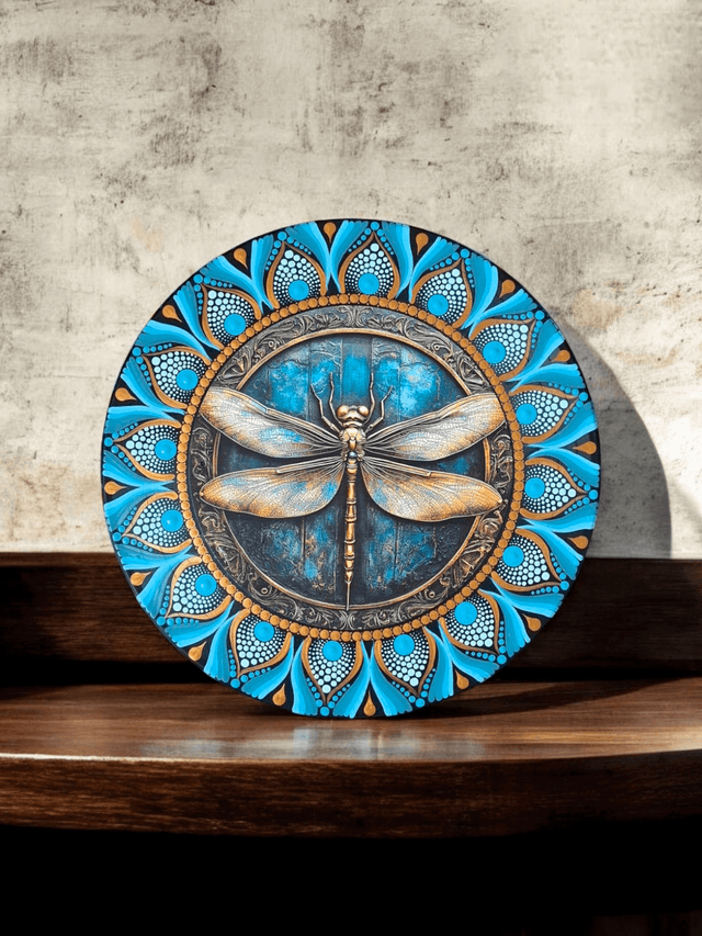 Mandala mural sur disque vinyle "Libellule"